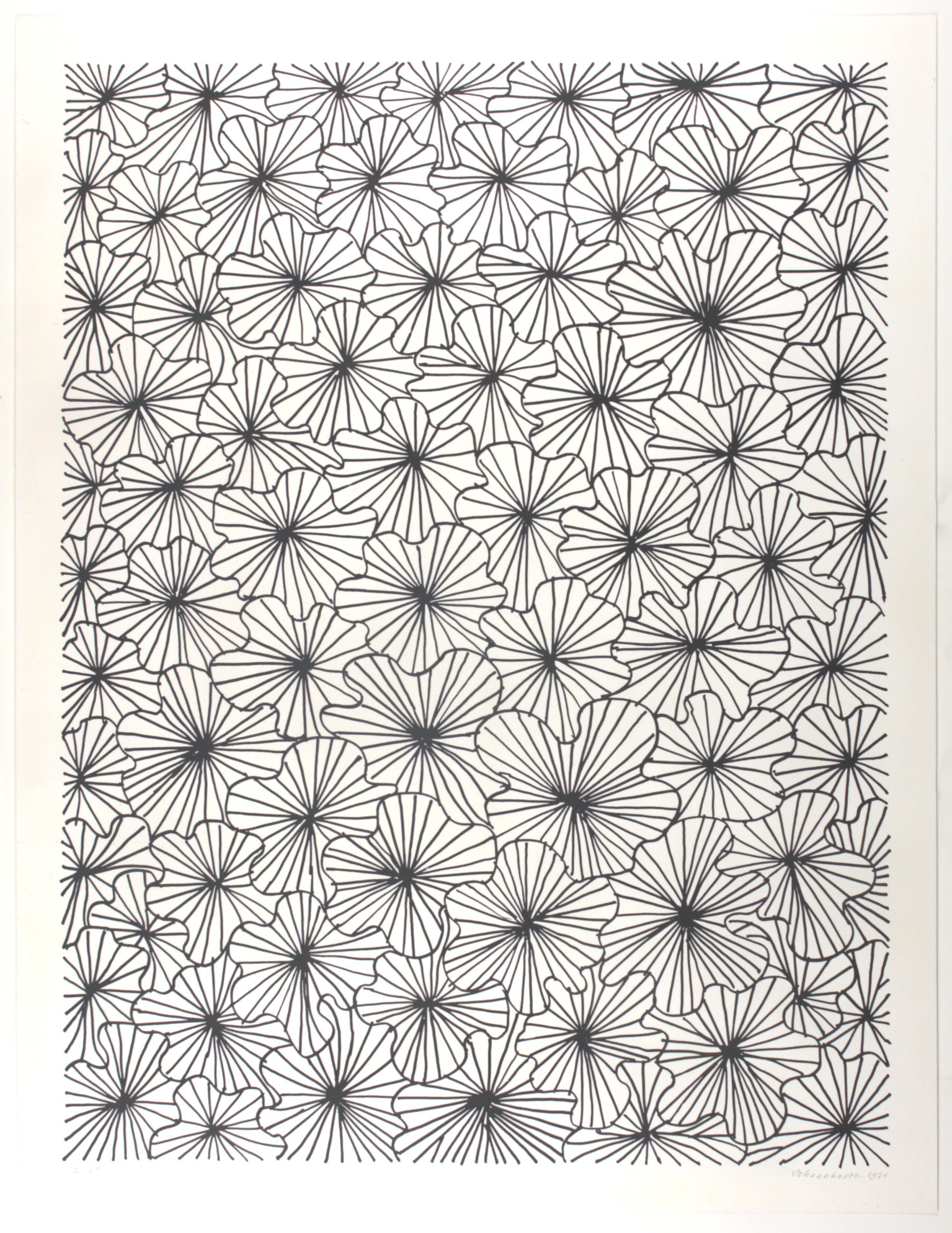 Tekening van Jan Schoonhoven met bloemen